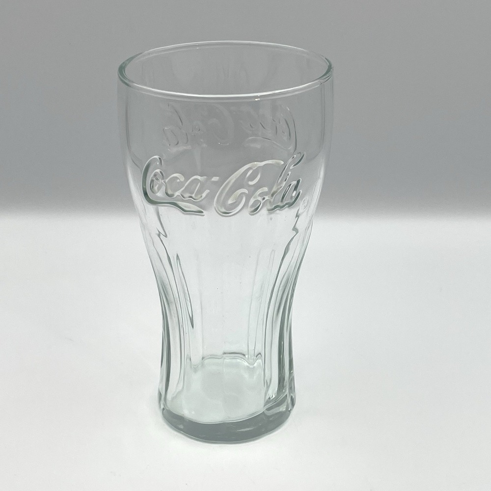 Vintage 1980s Coca Cola Clear Contour Fountain Glass 6" Embossed Coke‎ Logo